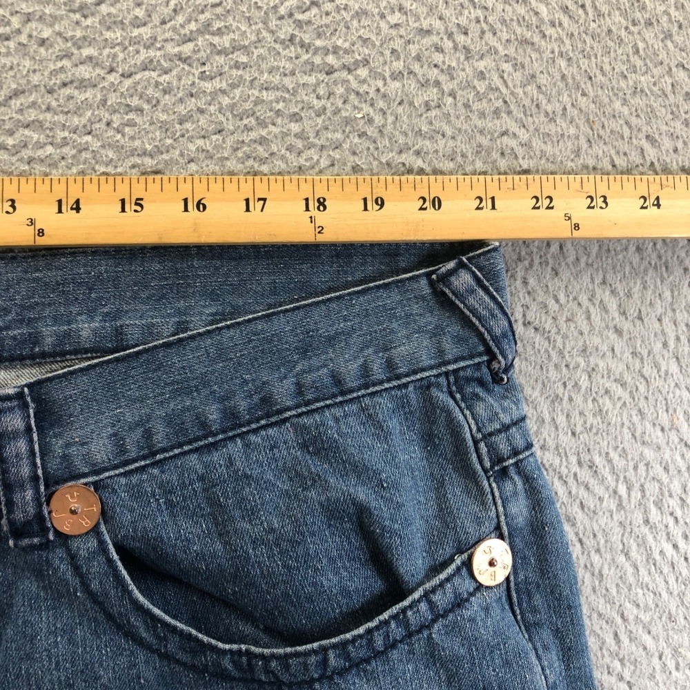 Vintage True Religion Jeans Mens 42x34 Blue Y2K Straight Skull Patch Made In USA - Picture 11 of 15
